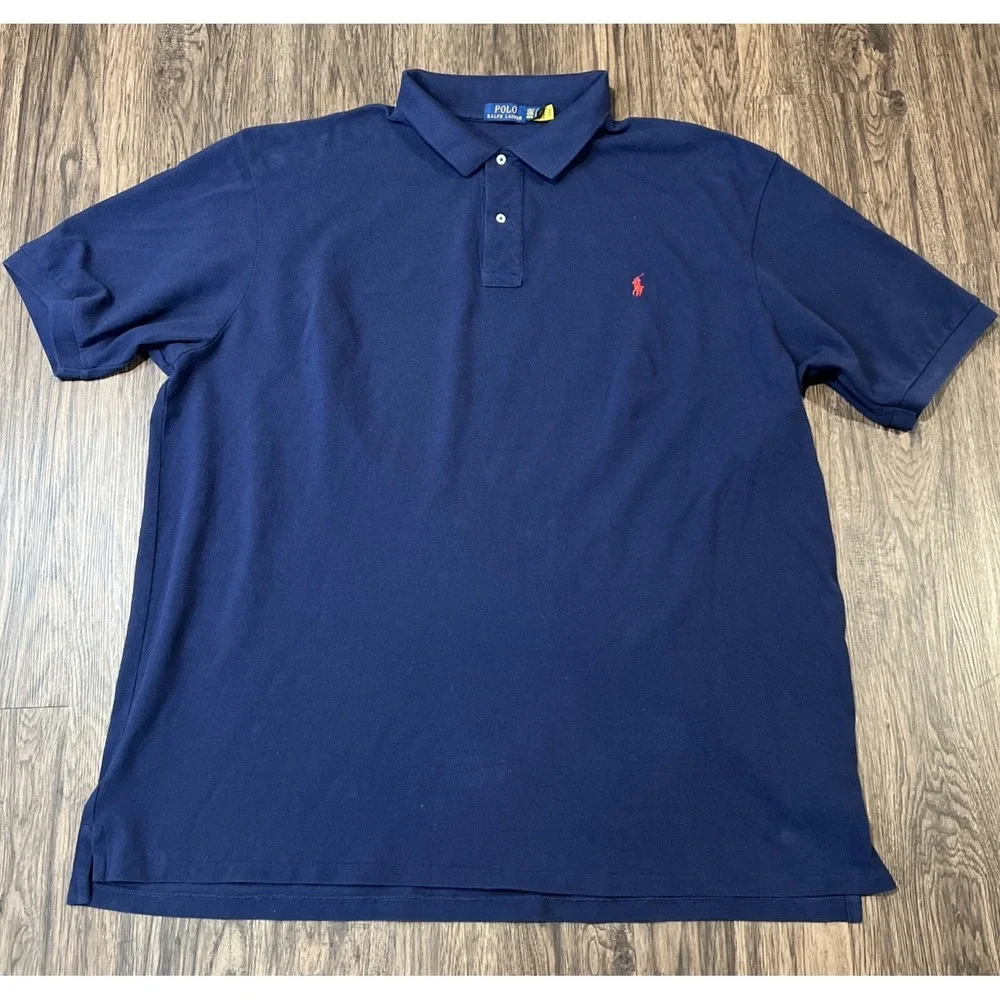 Polo Ralph Lauren Polo Shirt Mens Navy Mesh Cotton Custom Slim Fit Red Pony 4XLT